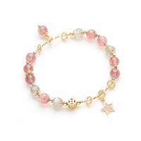 Bracelets quartz, laiton, avec Moonstone & Strawberry Quartz, 14K rempli d’or, bijoux de mode & pour femme & avec strass, 6mm Environ 5.91 pouce, Vendu par PC