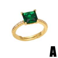 Cubic Zirconia Micro Pave Brass Finger Ring, gold color plated & micro pave cubic zirconia & for woman, green, 9mm 