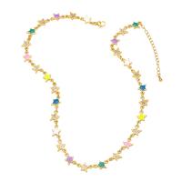 Collier en laiton cubique Zircon Micro Pave, avec 2 chaînes de rallonge, étoile, Placage de couleur d'or, pavé de micro zircon & pour femme & émail, plus de couleurs à choisir .5 pouce, Vendu par PC