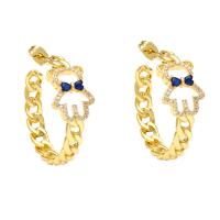 Cubic Zirconia Micro Pave Brass Earring, Bear, gold color plated, micro pave cubic zirconia & for woman 