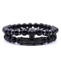 Negro Pulsera de piedra, metal, con Piedra Negra, 2 piezas & unisexo & micro arcilla de zirconia cúbica, más colores para la opción, 8mm, longitud:aproximado 7.48 Inch, Vendido por Set