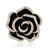 Broche de diamantes de imitación de la aleación de Zinc, Flor, chapado en oro real, Joyería & para mujer & esmalte & con diamantes de imitación, Negro, 31x32mm, Vendido por UD