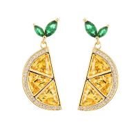 Cubic Zirconia Micro Pave Brass Earring, Watermelon, gold color plated, micro pave cubic zirconia & for woman 