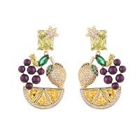 Cubic Zirconia Micro Pave Brass Earring, Fruit, gold color plated, micro pave cubic zirconia & for woman 