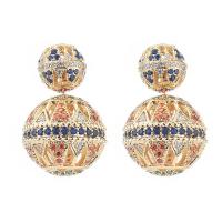 Cubic Zirconia Micro Pave Brass Earring, gold color plated, micro pave cubic zirconia & for woman, multi-colored 