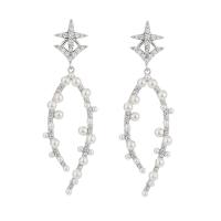 Cubic Zirconia Micro Pave Brass Earring, silver color plated, micro pave cubic zirconia & for woman 