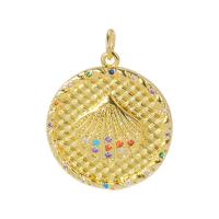 Cubique Pendentif en laiton zircon pavent, Plat rond, Placage, modèles différents pour le choix & pavé de micro zircon, plus de couleurs à choisir, Vendu par PC