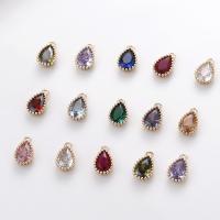 Cubic Zirconia Brass Pendants, with Cubic Zirconia, Teardrop, gold color plated, DIY 