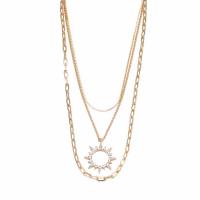 Chaîne en alliage de zinc de fer Collier Pull, Placage de couleur d'or, multicouche & pour femme & avec strass, Or, 580mm, Vendu par PC