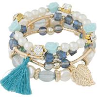 Bracelets de cristal en alliage zinc, avec perle de plastique & alliage de zinc, fleur, Placage de couleur d'or, multicouche & style folk & pour femme, plus de couleurs à choisir Environ 6.7 pouce, Vendu par PC