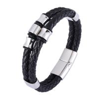 Leather Bracelet, with 316 Stainless Steel, polished, fashion jewelry & for man 12mm 