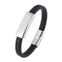 PU de microfibra Pulsera, con acero inoxidable 316, pulido, Joyería & longitud diferente para la opción & para hombre, Negro, 8mm, Vendido por UD