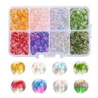 Glass Beads, with Gold Foil & Plastic Box, Round, painted, DIY, mixed colors Approx 