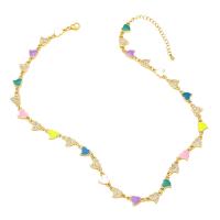 Collier en laiton cubique Zircon Micro Pave, avec 2 chaînes de rallonge, coeur, Placage de couleur d'or, pavé de micro zircon & pour femme & émail, plus de couleurs à choisir .5 pouce, Vendu par PC