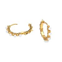 Pendiente del aro de latón, metal, con Perlas plásticas, chapado en color dorado, diferentes estilos para la opción & micro arcilla de zirconia cúbica & para mujer, Vendido por Par