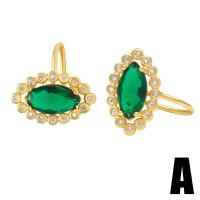 Cubic Zirconia Micro Pave Brass Earring, gold color plated & micro pave cubic zirconia & for woman, green 