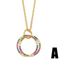 Collier en laiton cubique Zircon Micro Pave, avec 2 chaînes de rallonge, Rond, Placage de couleur d'or, styles différents pour le choix & pavé de micro zircon & pour femme, plus de couleurs à choisir, 18mm .7 pouce, Vendu par PC