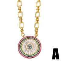 Collier en laiton cubique Zircon Micro Pave, avec 2 chaînes de rallonge, Mauvais œil, Placage de couleur d'or, styles différents pour le choix & pavé de micro zircon & pour femme, couleurs mélangées .1 pouce, Vendu par PC