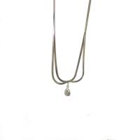 Collier de bijoux de titane, Acier titane, avec 5cm chaînes de rallonge, larme, Placage ionique sous vide, bijoux de mode & réglable & pour femme, argent cm, Vendu par PC