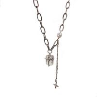 Titanium Steel Jewelry Necklace, with Crystal & Brass, with 5cm extender chain, silver color plated, fashion jewelry & adjustable & for woman, silver color cm 