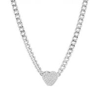 Collar de la joyería de titanio, Partículas de acero, con aleación de zinc, Corazón, chapado en color de plata, para mujer & con diamantes de imitación, plateado, longitud:40 cm, Vendido por UD