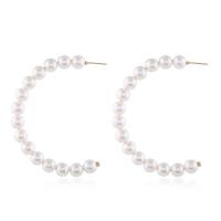 Boucle d'oreille en alliage de zinc en plastique perle, avec perle de plastique, Placage de couleur d'or, styles différents pour le choix & pour femme, blanc, Vendu par paire