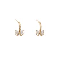 Cubic Zirconia Micro Pave Brass Earring, Bowknot, real gold plated, fashion jewelry & micro pave cubic zirconia & for woman, golden 