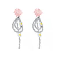 Pendientes Gota de Cristal, Acrílico, con Cristal, Flor, Joyería & para mujer, Rosado, 22x125mm, Vendido por Par