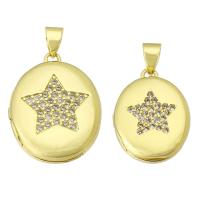 Brass Locket Pendants, gold color plated, fashion jewelry & DIY & micro pave cubic zirconia & for woman, golden 