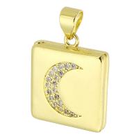 Brass Locket Pendants,  Square, gold color plated, fashion jewelry & DIY & micro pave cubic zirconia & for woman, golden 