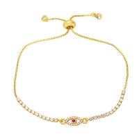 Cubic Zirconia Micro Pave Brass Bracelet, Evil Eye, gold color plated, micro pave cubic zirconia & for woman .4 Inch 