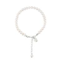 Bracelets de perles, perle d'eau douce cultivée, avec 5cm chaînes de rallonge, fleur, Placage de couleur argentée, bijoux de mode & réglable & pour femme, blanc Environ 18 cm, Vendu par PC