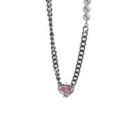 Titanium Steel Jewelry Necklace, with Crystal & Plastic Pearl, with 6cm extender chain, Heart, Vacuum Ion Plating, fashion jewelry & adjustable & for woman, silver color cm 