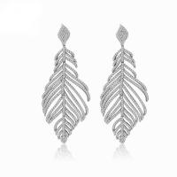 Cubic Zirconia Micro Pave Brass Earring, Leaf, platinum plated, for woman & with cubic zirconia, white 