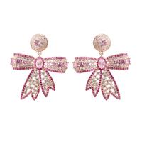 Cubic Zirconia Micro Pave Brass Earring, Bowknot, gold color plated, micro pave cubic zirconia & for woman 