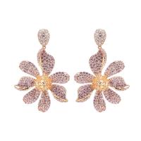 Cubic Zirconia Micro Pave Brass Earring, Flower, plated, for woman & with cubic zirconia 