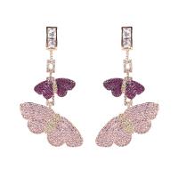 Cubic Zirconia Micro Pave Brass Earring, Butterfly, gold color plated, for woman & with cubic zirconia 