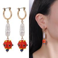 Huggie Hoop Drop Earring, laiton, avec Seedbead & Plastique ABS perle & chalumeau, Placage de couleur d'or, bijoux de mode & styles différents pour le choix & pour femme, Vendu par paire