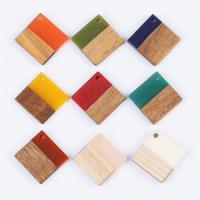 Original Holz Anhänger, mit Harz, Rhombus, Epoxidharzklebstoff, unisex, keine, 24x24mm, ca. 10PCs/Tasche, verkauft von Tasche