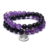 Amethyst Wrap Armband, mit Abrazine Stein & Lava & Zinklegierung, rund, silberfarben plattiert, elastisch & unisex, gemischte Farben, 8mm, Länge:15 ZollInch, verkauft von PC