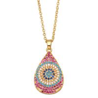 Collier en laiton cubique Zircon Micro Pave, avec 2 chaînes de rallonge, larme, Placage, pavé de micro zircon & pour femme, plus de couleurs à choisir .7 pouce, Vendu par PC