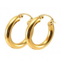 Stainless Steel Hoop Earring, 304 Stainless Steel, 18K gold plated, fashion jewelry & for woman, golden 