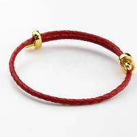 Pulsera de cuero , cable de piel de vaca, con acero inoxidable 304, Recubrimiento iónico al vacío, Ajustable & unisexo, Rojo, longitud:aproximado 14-25 cm, Vendido por UD