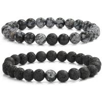 Pulsera de obsidiana copo de nieve, con lava, Esférico, elástico & diferente estilo del embalaje para la elección & unisexo, más colores para la opción, 8mm, longitud:7.5 Inch, Vendido por UD