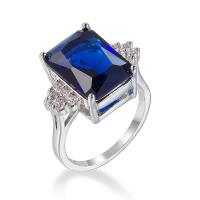 Cubic Zircon Brass Finger Ring, platinum color plated & for woman & with cubic zirconia, sapphire 