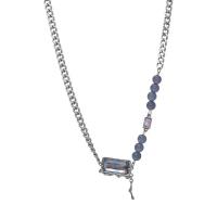 Collier de bijoux de titane, Acier titane, avec verre, avec 5cm chaînes de rallonge, rectangle, Placage ionique sous vide, bijoux de mode & réglable & pour femme, argent .5 cm, Vendu par PC