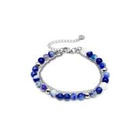 Pulseras de ágata, Partículas de acero, con Ágata, con 5cm extender cadena, Esférico, pulido, Doble capa & Joyería & ajustable & para mujer, azul, longitud:15 cm, Vendido por UD