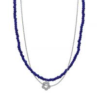 Petite perle en verre de collier 
, Des billes de verre, avec Acier titane, fleur, Placage ionique sous vide, Double couche & bijoux de mode & pour femme, couleur bleu foncé cm, 42.2 cm, Vendu par PC