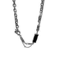 Collier de bijoux de titane, Acier titane, avec verre, rectangle, Placage ionique sous vide, Double couche & bijoux de mode & unisexe, argent cm, 48 cm, Vendu par PC