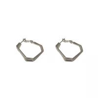 Pendientes Aro de Aleación de Zinc, Polígono, chapado en color de plata, Joyería & para mujer & hueco, plateado, 33x31mm, Vendido por Par